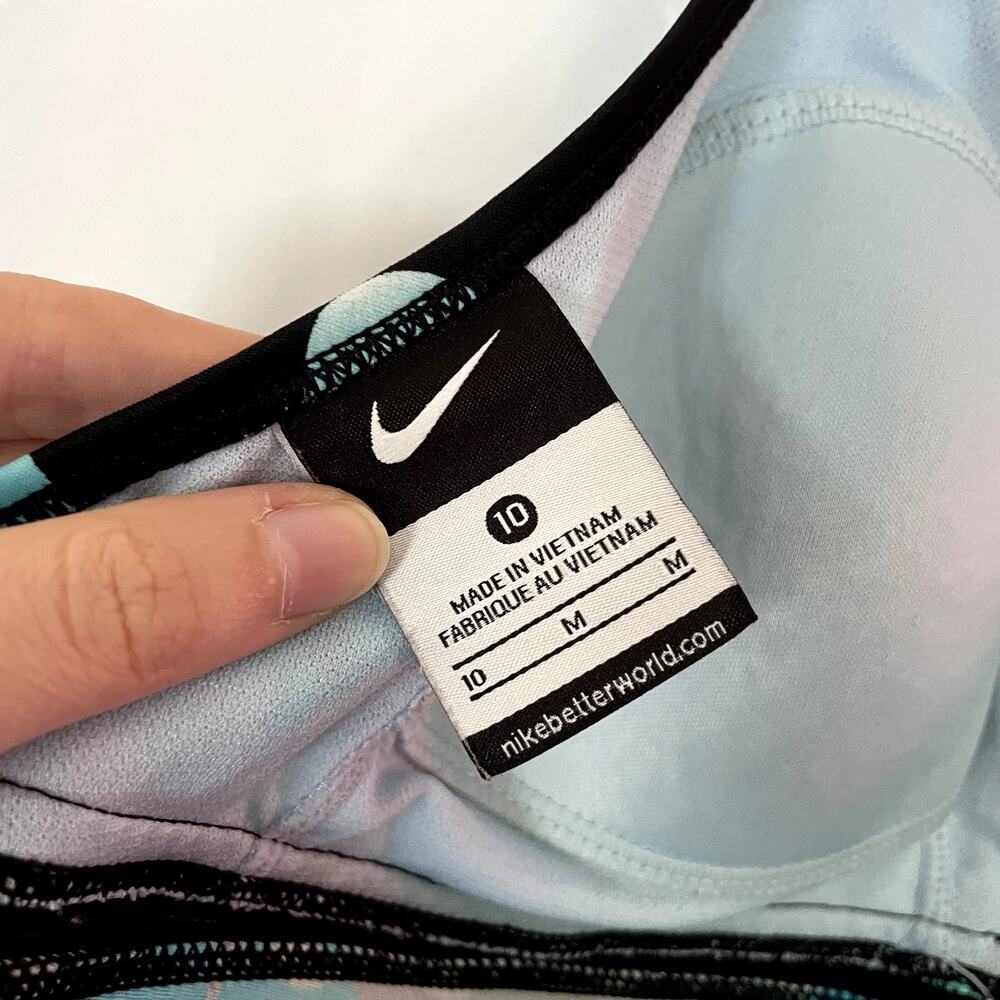 Nike halter neck swimsuit top black blue circles padded bra women's size M nylon - Picture 5 of 6